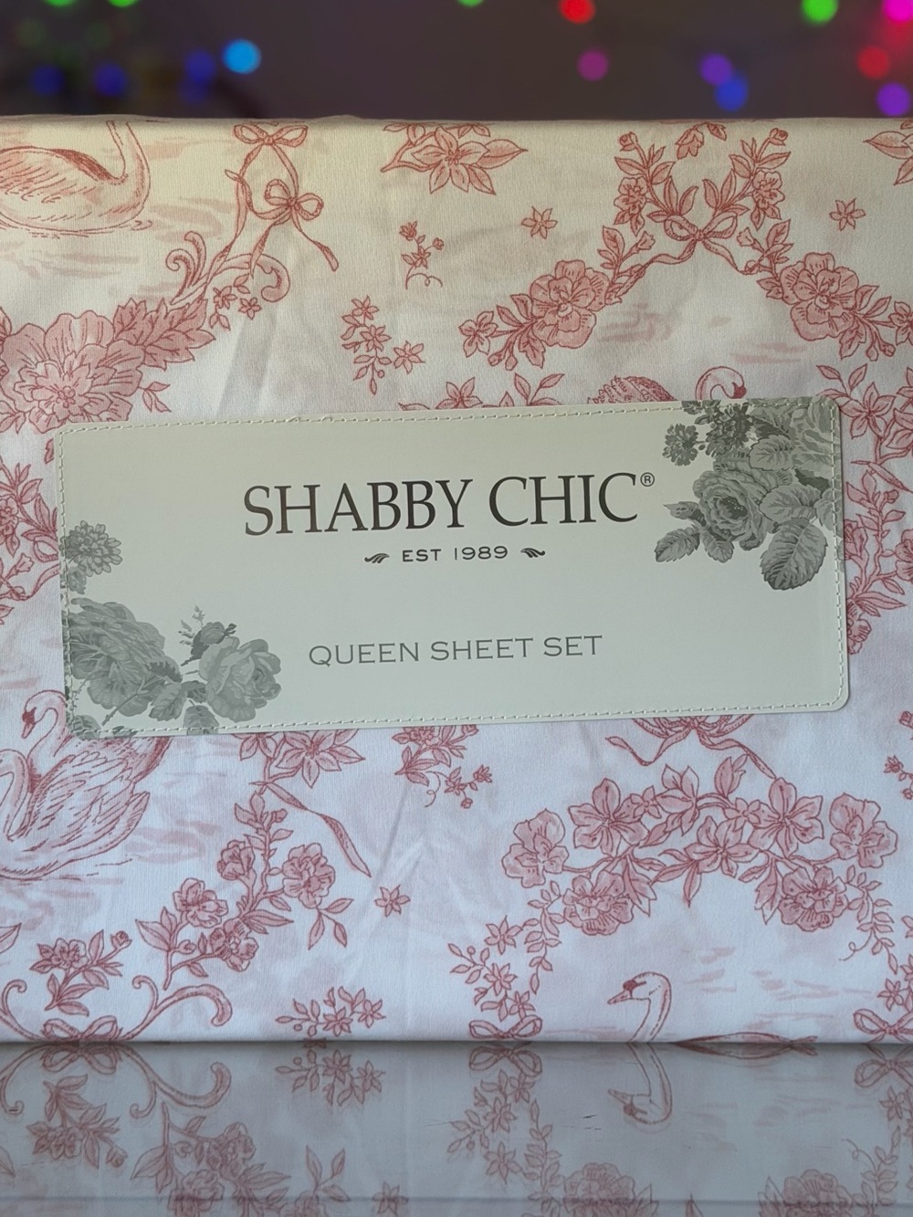 Shabby Chic Queen Sheet Set Pink White Swan Toile Floral 4 Piece Microfiber NEW